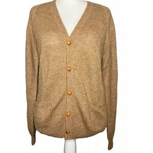 Fotrama Alpaca Wool Cardigan Handmade VTG Brown Pocket Unisex Wood Buttons Large